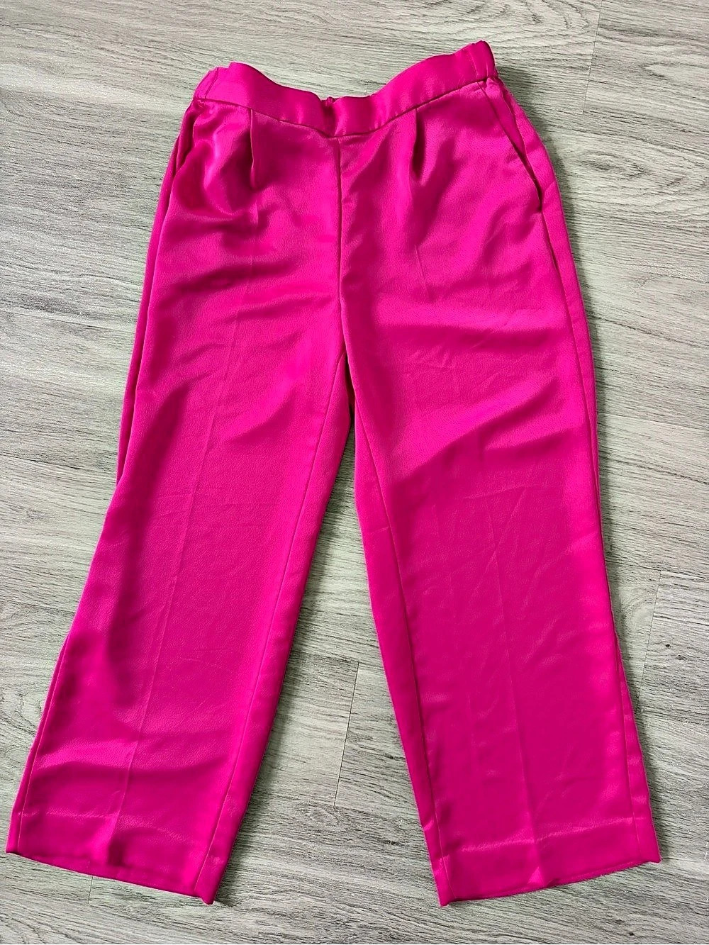 Banana Republic Hot Pink Wide-Leg Satin Straight-Leg Trousers, Medium Petite